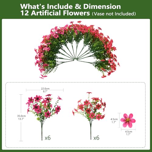 Artificial Flowers Faux Plants for Outdoor Fake Flower Spring Decoration, 12 Bundles Silk Daisy Bulk UV Resistant Realistic for Outside Porch Patio Balcony Planter Yard Garden Home Decor(Pink) - color: Multicolor Blend 3