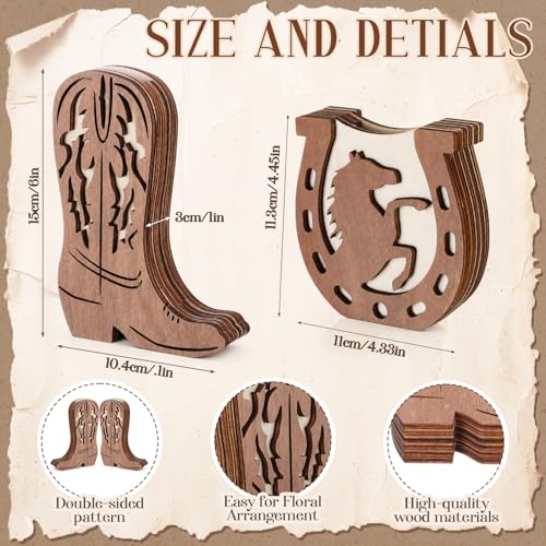 LemonRoad 6 Pcs Wooden Cowboy Boot Horseshoe Vases for Wedding Small Cowboy Boot Flower Vase for Flower Faux Greenery Rustic Western Decor for Table Centerpiece Weddings Party - color: Brown, size: Boot,Horseshoe