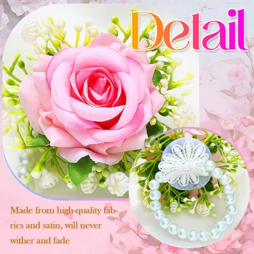 Wedding Corsage Wristlet Red Rose Wrist Corsage for Women (Pink) - color: Pink