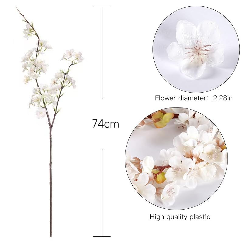 Artificial Flowers Cherry Blossom Branches Fake Flowers,White Silk Peach Flowers Bulk Faux Spring Branches Arrangement Fake Cherry Flowers Stems 4Pcs for Indoor Outdoor Table Vase Deco - color: White