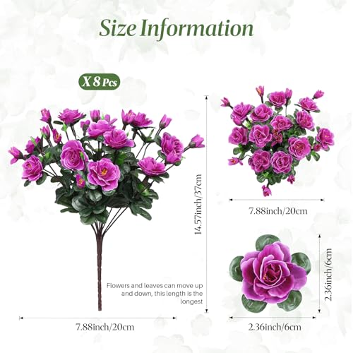 Alupssuc 8 Large Bundles Artificial Flowers for Outdoors Spring Decoration, UV Resistant Faux Flowers Silk Camellia Realistic Fake Flowers for Yard Patio Planter Porch Balcony Garden, Purple - color: Purple
