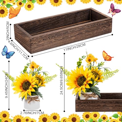 AceOrbit 3 Pcs Artificial Sunflower Potted Plants with Wood Tray Farmhouse Faux Sunflowers for Kitchen Table Centerpieces Fake Yellow Flowers in Rustic Pots for Dining Home Bathroom Wedding (Classic) - style: Classic