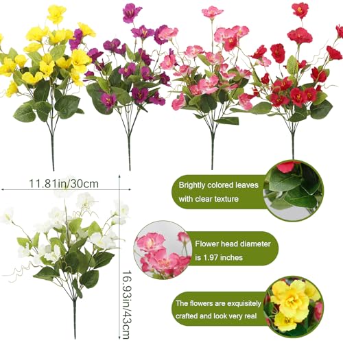 5 Pcs Artificial Flowers for Outdoors Hibiscus Spring Summer Decor Multicolor Artificial Tropical Flowers Realistic UV Resistant Silk Hibiscus Flowers for Outside Planter Front Door Porch Patio - color: Red+fuchsia+yellow+pink+white