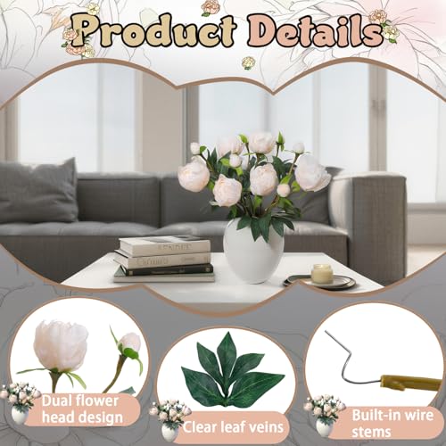 ucky 6PCS Champagne Peonies Artificial Flowers, Realistic 2 Heads Silk Peonies with Stems & Buds, 17.51" Faux Peony Bouquets for Wedding Centerpieces DIY Home Table Vase Decor - color: Champagne