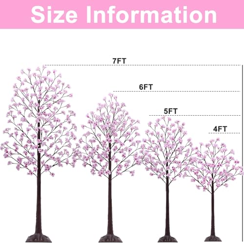 7FT Lighted Cherry Blossom Tree - Faux Artificial Light Up Pink Tree with 144 Lights, 432 Lush Flowers, Timer, Remote 8 Modes Cherry Blossom Tree for Spring Wedding Valentines Indoor Outdoor Decor - size: 7ft