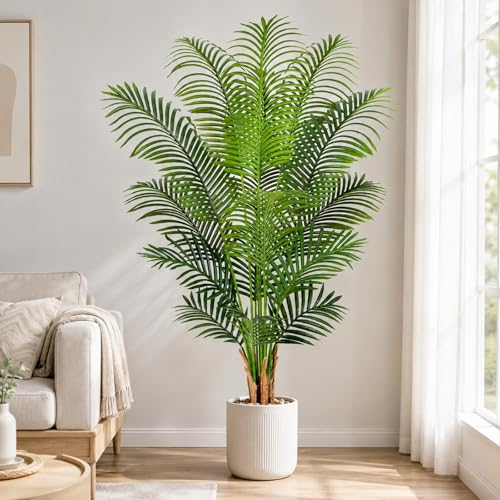 5ft Artificial Palm Tree Indoor Plant Tall Fake Tropical Paradise Palm Tree in Pot with Real Bark Design Faux Areca Palm Tree for Home Office Living Room Bedroom Farmhouse Modern Decor 1pcs - size: 5ft