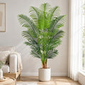5ft Artificial Palm Tree Indoor Plant Tall Fake Tropical Paradise Palm Tree in Pot with Real Bark Design Faux Areca Palm Tree for Home Office Living Room Bedroom Farmhouse Modern Decor 1pcs - size: 5ft