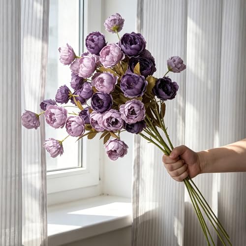 LESING Artificial Peony for Vase, 6 Pcs Fake Peonies 28'' Faux Silk Flowers Bulk Branches with Stems for Tall Vase Home Decoration Table Centerpiece (Purple) - color: Purple