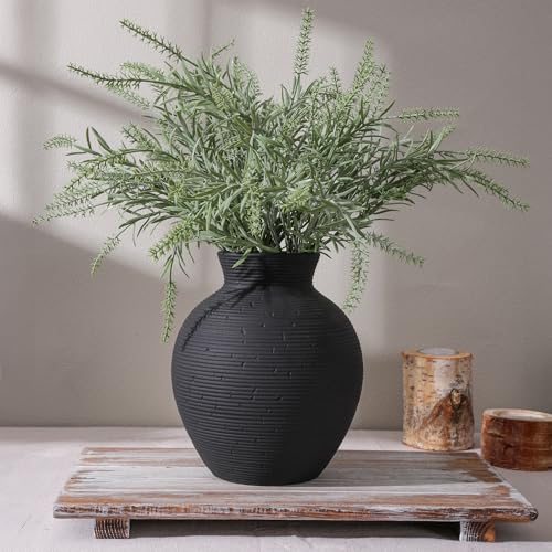 Ceramic Flower Vase Home Decor, 7.4 in Farmhouse Table Vases Retro Vintage Living Room Kitchen Bedroom Decoration Pottery Decorative Vases for Flowers House Shelf Office Desk Dining Entryway, Black - color: 7.4 in - Black