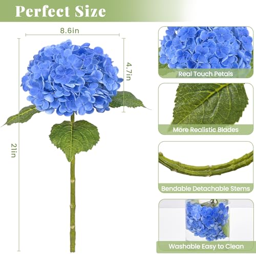 MARTINE MALL 3Pcs 21in Hydrangea Artificial Flowers, Latex Real Touch Hydrangeas Lifelike Large Hydrangea Flowers for Home Decor Party Arrangements Wedding Bouquets Centerpieces (Dark Blue) - color: Dark Blue, size: 3Pcs