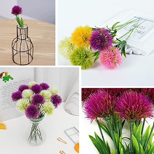 Artificial Dandelion Flowers (Purple 10 Pcs) Fake Plants, Plastic Faux Stems Flower Outdoor Indoor Home Garden Party Room Office Wedding Table Centerpieces DIY Filler Decoration - color: Dandelions Purple/ 10 Pcs