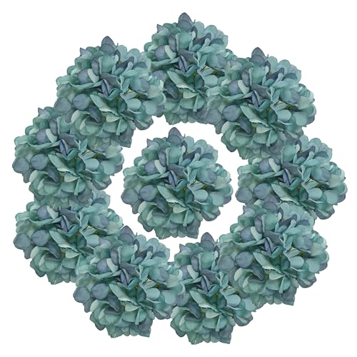 7.1'' Blue Hydrangea Artificial Flowers,10Pcs Artificial Silk Hydrangea Heads,81 Petals Faux Hydrangea Flowers Heads with Stems for Home Wedding Baby Shower Decor(Blue) - color: Blue