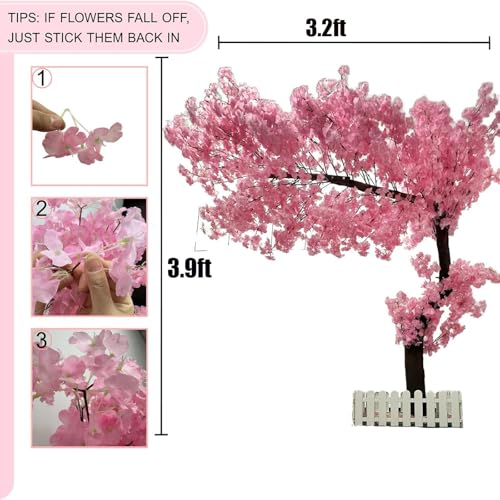 Artificial Cherry Blossomtree Handmade with Cherry Blossom Branches for Indoor Landscaping Wedding Decorations Outdoor Hotel Decoration (001, H3.9ftxL3.2ft) - color: 001, size: H3.9ft*L3.5ft