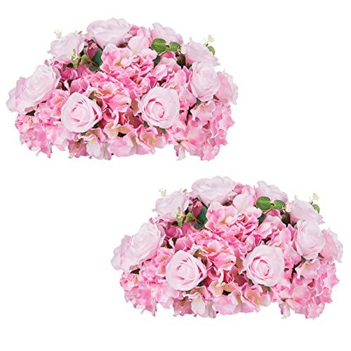 NUPTIO Flower Balls for Wedding Centerpieces - 2 Pcs 15.7 inch Diameter Fake Flower Ball Arrangement Bouquet Party Centerpieces for Tables - Pink Rose Bouquet Centerpiece Flowers for Wedding Table - color: Pink, size: 15.7" Diam - 2 PCS