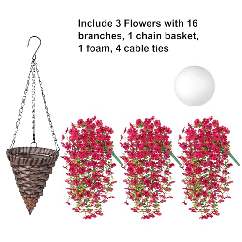 HyeFlora Artificial Hanging Flowers Basket for Outdoor, Fake Flowers Faux Plants Look Real for Yard Gardens Porch Patio Home (Hotpink) - color: Hotpink