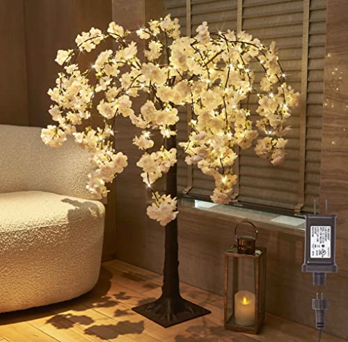 LITBLOOM Lighted Tree with Cherry Blossom 180 Fairy Lights 4FT, Pink Flower Faux Tree Lights for Indoor Outdoor Home, Wedding, Spring Easter Decoration - style: 4FT Pink Cherry