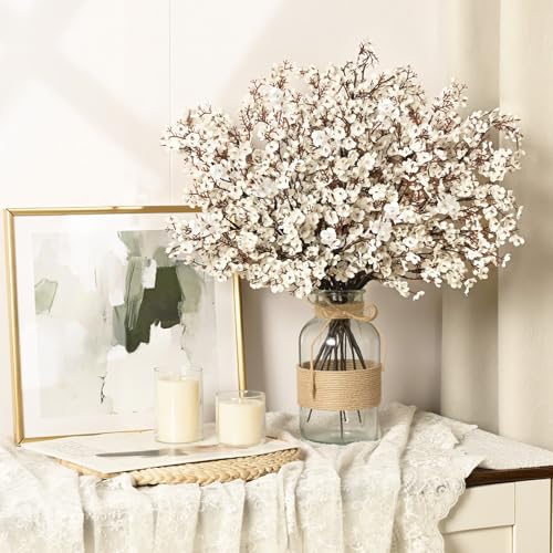 Waipfaru 6 Pcs Fake Flowers Babys Breath Silk, Real Touch White Artificial Flowers Bulk with Bendable Stems, White Faux Flowers Babys Breath for Spring Summer Wedding Valentine's Day Party Table Decor - color: White, size: 6pcs