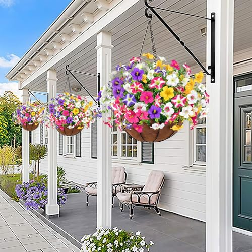 ICX 12pcs Artificial Flowers Fake Plants for Outdoors Decoration-12 Mix | Fake Silk Morning Glory Realistic UV Resistant Flowers for Outside for Pot, Front Door Porch Yard Patio Hanging Basket - color: 12pcs-mixed Colors