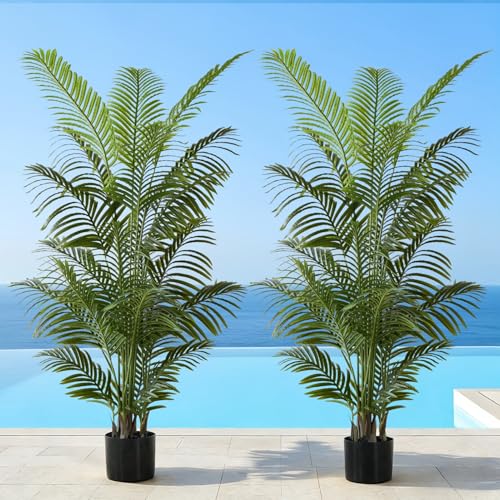 FloraFairy 6FT Tall Artificial Palm Trees, Potted Plant (2 Pack) Tropical Areca Palm, UV Resistant Indoor/Outdoor Fake Plant in Black Cement Pot, Realistic Decor for Patio, Living Room, Office - color: 6ft Palm Tree - 2 Pack, size: 6ft