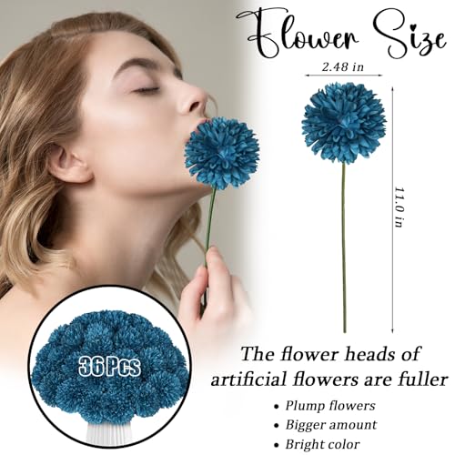 36 Pcs Artificial Chrysanthemums Flowers Silk Teal Ball Flower Fake Mums Flowers for Christmas Wedding Floral Table Centerpiece Home Decor - color: Teal