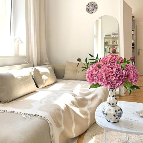 JINWOE Magenta Pink Hydrangea Artificial Flowers, 3Pcs 21" Real Touch Latex Large Royal Faux Silk Flowers, Full Fake Artificial Hydrangeas with Stems for Bouquet Table Centerpieces Home - color: Magenta Pink, size: 3pcs