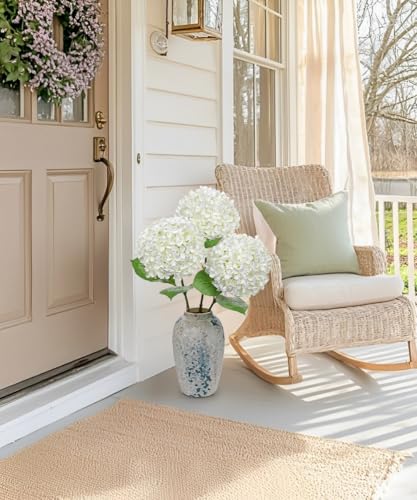 26" Artificial Hydrangea Flower with 6.6" Large Bloom, Realistic Gradient Silk Flowers, Faux Hydrangeas for Home Wedding Centerpiece Decor, Big Petal Fake Floral Arrangement, Indoor Outdoor Display - color: White, size: 3PCS