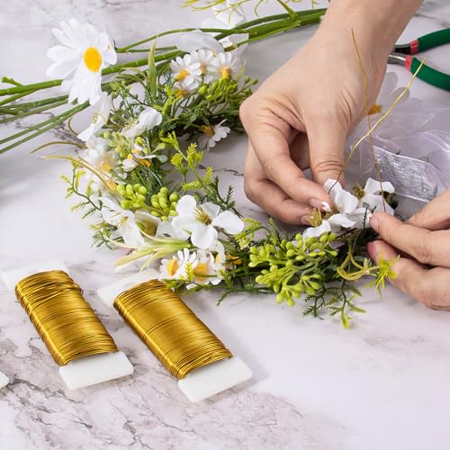 114 Yards 22 Gauge Metal Floral Flexible Paddle Wire for Christmas Wreath Tree, Floral Flower Arrangements(Golden) - color: Golden