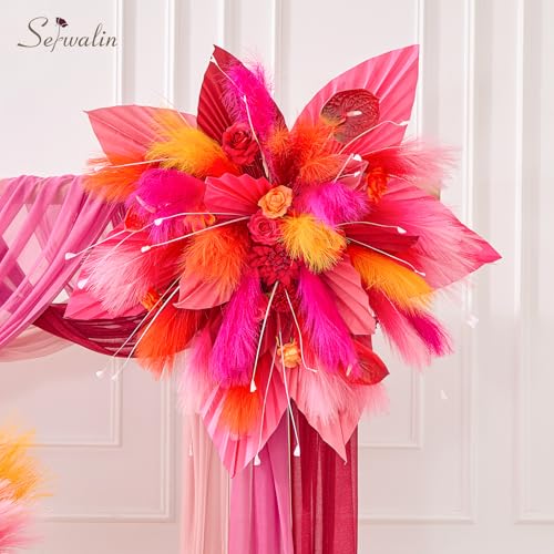Serwalin Bright Hot Pink Pampas Grass Decor, 17.7 Inch 6Pcs Faux Pampas Grass, Artificial Pampas Grass for Wedding Table Centerpieces Decoration - color: A Bright Hot Pink, size: 17 Inch 6 Pcs