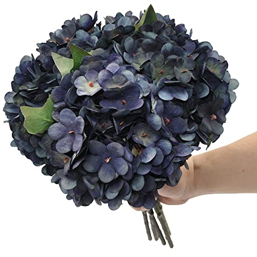 6PCS Artificial Fake Flowers Plants Silk Hydrangea 1 Flower Head Arrangements Wedding Bouquets Decorations Plastic Floral Table Centerpieces Home Kitchen Garden (Black Grey) - color: Black Grey