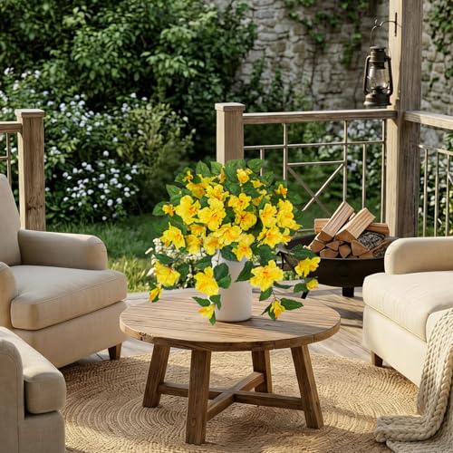Briful 2PCS Artificial Hibiscus Flowers, 19.6in Tropical Faux Hibiscus Stems with Cascading Branches, Yellow Hibiscus Bouquet for Vase, Hanging Basket, Porch, Wedding, Party, Indoor Outdoor Decor - color: Yellow#941