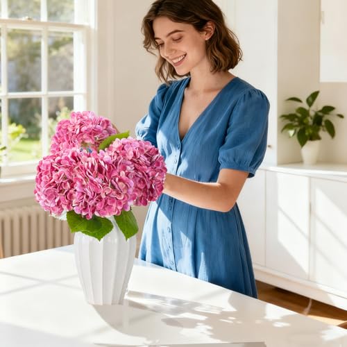 20" 4Pcs Faux Hydrangea Flowers Real Touch Fake Hydrangeas Bouquet Hydrangea Artificial Flowers with Leaves Stems for Centerpiece Arrangements Wedding Party Home Décor (Rose Red) - color: Rose Red