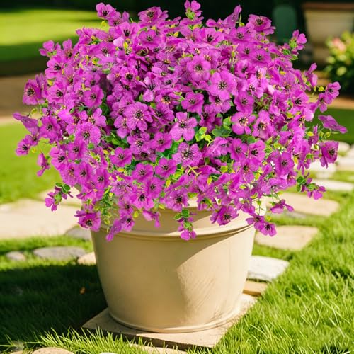 12 Bundles Artificial Flowers for Outdoor Fake Plastic Flowers Faux Plants for Decoration Hanging Planters Indoor Outside Garden Porch (Purple) - color: Purple-12 Bundles