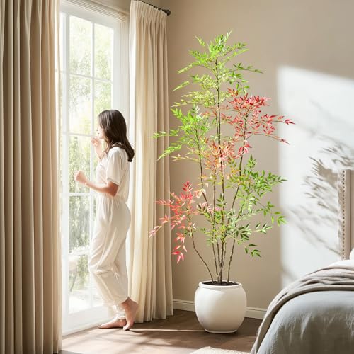 Tall Fake Bamboo Tree Large Artificial Nandina Trees Indoor Outdoor Realistic Floor Plant Faux Plastic Plants Flowers for House Home Living Room Bedroom Office Front Porch Modern Farmhouse Decor - color: Multicolor, size: 6ft 7in