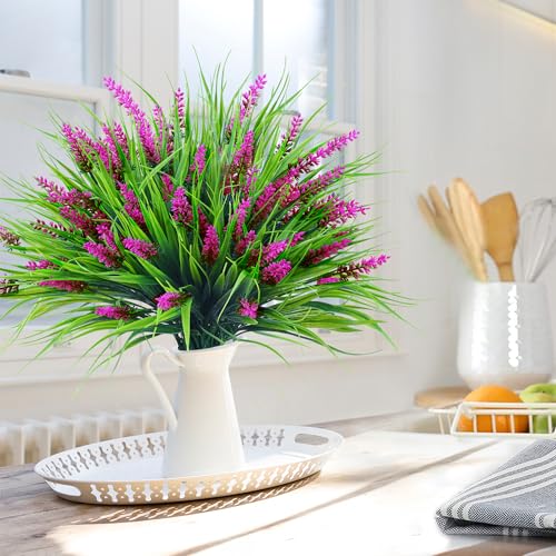 Sggvecsy 24 Bundles Artificial Plants Outdoor Faux Lavender Flowers Fake Monkey Grass UV Resistant Plastic Greenery Plants for Garden Home Porch Window Patio Hanging Planter Indoor Decor (Magenta) - color: Magenta, size: 24pcs