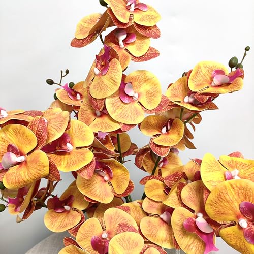 10 Pack Orange Orchid Artificial Flowers Real Touch, 27'' Artificial Fake Faux Silk Orchid Stem Bouquets for Wedding Party Home Garden Decor,Orquideas Artificiales para Decora (excluding the vase) - color: Orange