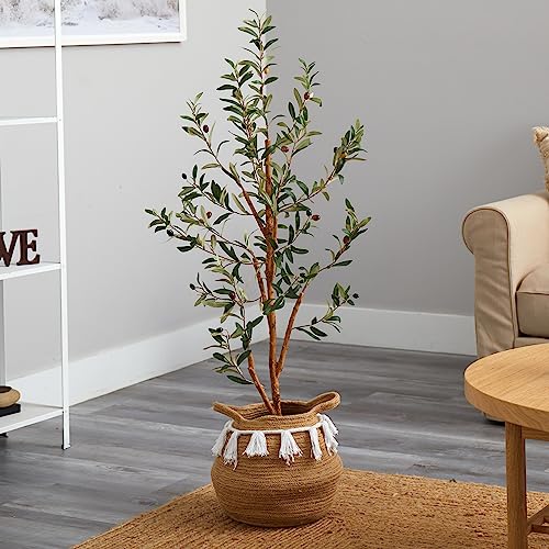 Nearly Natural 3.5ft. Artificial Olive Tree with Handmade Jute & Cotton Basket with Tassels