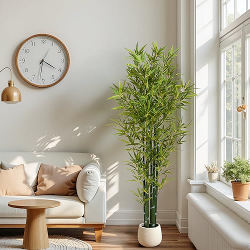 Christopher Knight Home Alene Set of 2 72''H Artificial Tree Indoor, Artificial Bamboo Tree with Nursery Pot, Faux Tree with Black Plastic Pot for Living Room, Artificial Plant for Home Decor, Green - color: Green/72''h