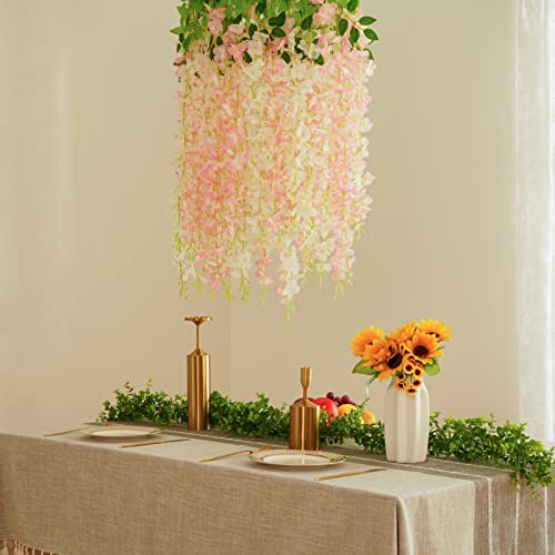 BLEUM CADE 20Pcs White & Pink Fake Wisteria Hanging Flowers, 3.6Ft/Pcs Artificial Wisteria Garland, Hanging Flowers for Wedding Party Home Backdrop Wall Decoration - color: White & Pink, size: 20pcs