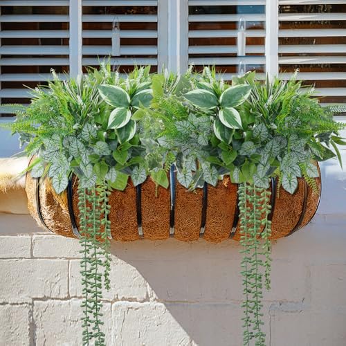 16 Bundles Artificial Greenery Stems for Outdoors Faux Plants UV Resistant Fake Leaves Bushes with Hanging Plants for Outside Porch Window Box Home Garden Decor (13.8") - color: Mixed 16pcs