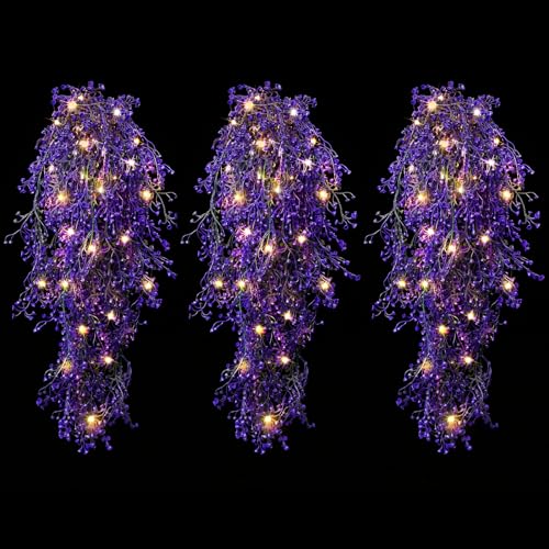 Mudder 3 Packs LED Artificial Hanging Plants, 3.6 ft Fake Hanging Plant, Ivy Vine Fake Leaves Greeny Chain Wall Home Room Garden Wedding Garland Outside Decor (Basket Not Included) (Purple Vine) - color: Purple Vine