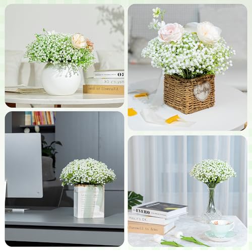Imncya 120 Pcs Babys Breath Artificial Flowers, Babies Breath Faux Bulk Greenery, Real Touch White Gypsophila Fake Flower for Outdoors, Wedding Bouquets, Party, Home and Garden Decoration