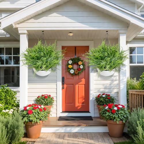 Set of 2 Artificial Hanging Ferns for Outdoors, Pre-Made Hanging Ferns for Outdoors Faux Greenery Plant Large Look Real Resistant UV Resistant for Indoor Balcony Front Porch Yard Garden Decor - color: Fern