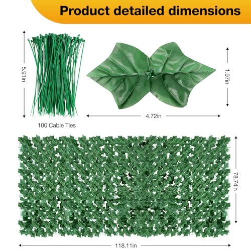 Artificial Ivy Privacy Fence Wall Screen, 79 x 118 in Garden Fake Hanging Plants Vines, Aesthetic Faux Greenery Garland Leaves with Strengthened Joint Prevent Leaves Falling Off for Outdoor Decor - color: Green Ivy, size: 78.75*118.11in