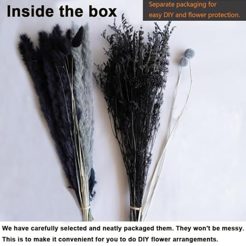 Natural Dried Pampas Grass Bouquet, 17" Black and Dark Grey Dried Flower Bouquet, Mixed with Thistle, Bohemian Style Home Dried Flower Decoration, DIY Assembly