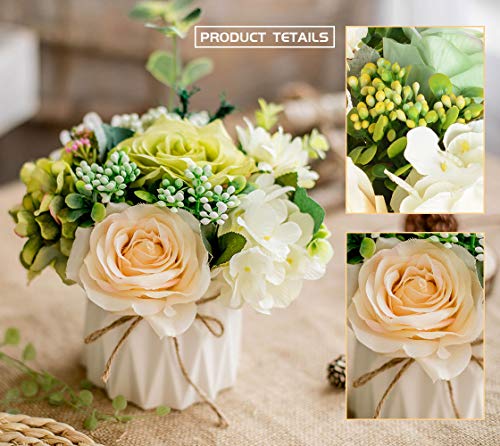 TKAS Artificial Flowers Fake Flowers Silk Rose Bouquets Decoration with Ceramics Vase for Table Home Office Wedding (Mix Color-1) - color: Mix Color-1