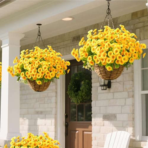 Waipfaru Artificial Flowers for Outdoors Faux Plants, UV Resistant Artificial Outdoor Flowers, Yellow Silk Daisy Realistic Fake Mums Flower for Front Porch Spring Home Planter Patio Decor, 12 Bundles - color: Yellow, size: 12 PCS