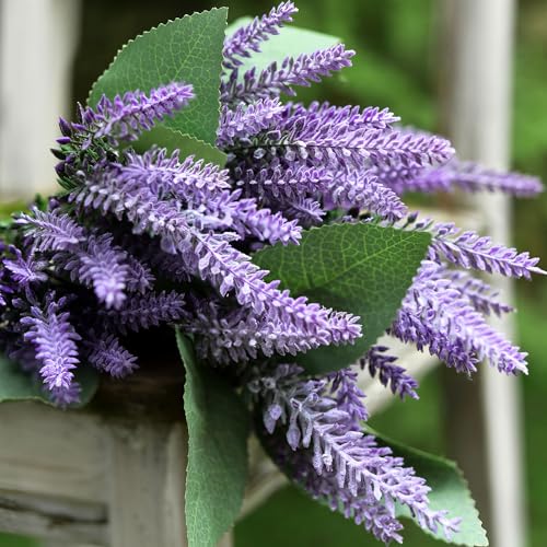 FiveSeasonStuff Dark Purple Lavender Artificial Flowers 14.6 inches 10 Stems - color: Dark Purple Lavender Bouquet