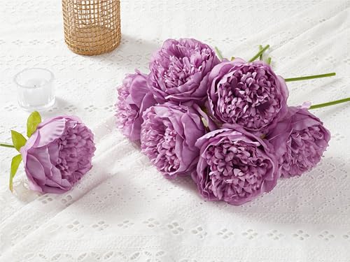 SITUMEIZI 10PCS Artificial Peony Flowers, Real Touch Fake Silk Bouquet with Stems for Home Mothers Day Wedding Party Centerpieces Table Decoration Indoor(Purple) - color: Purple