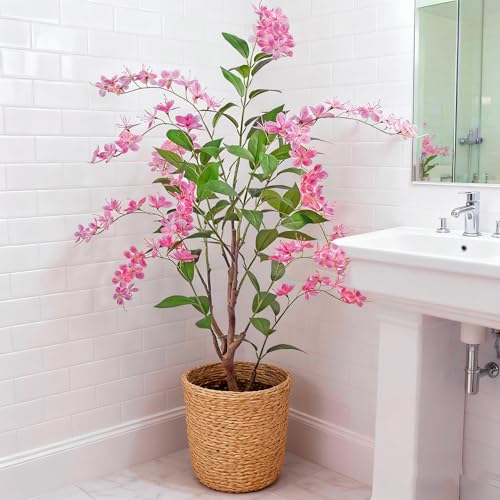 Artificial Jasmine Tree 5ft Beige Flower Pot Fake Trees, Lifelike Artificial Trees with Natural - Looking Blooms, Perfect for Any Space - size: 5ft