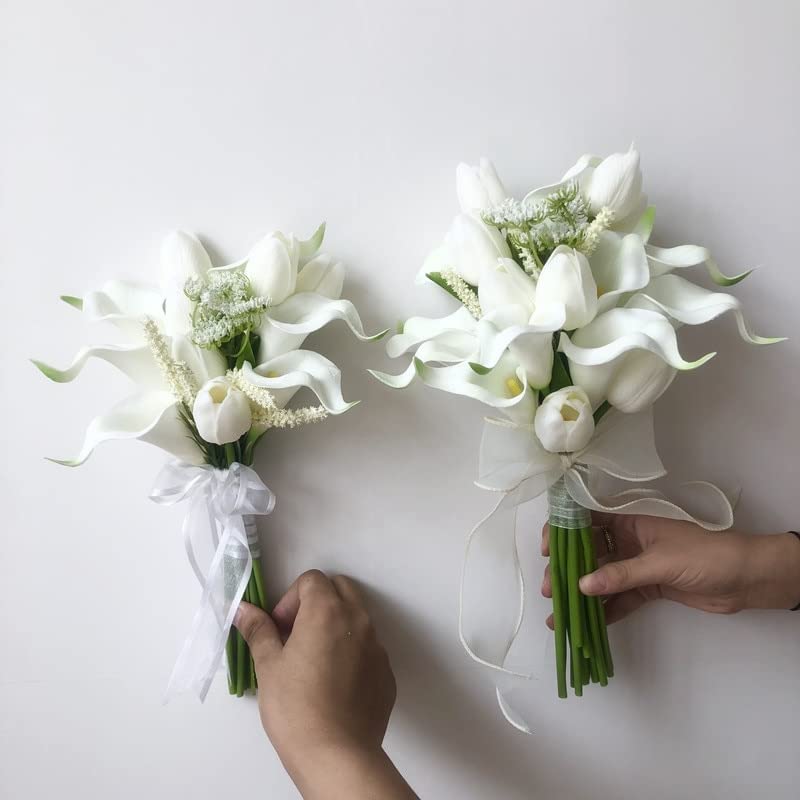White Small Bunch of Tulip with Lily Artificial Bridal Bouquets for Bridesmaids
